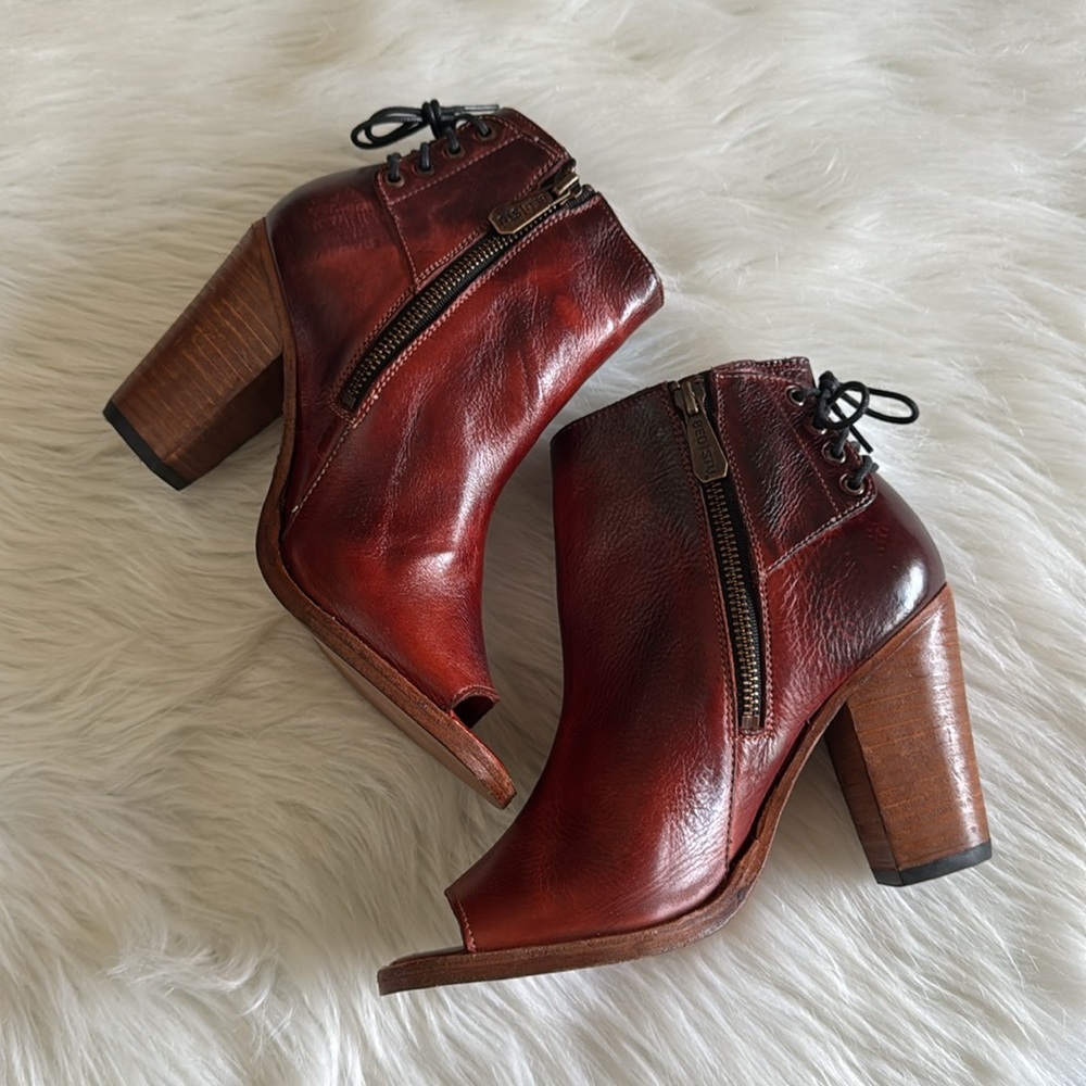 Bed Stu Angelique Leather Back Lace Peep Toe Booties In Cranberry Size 8.5 - Picture 10 of 16